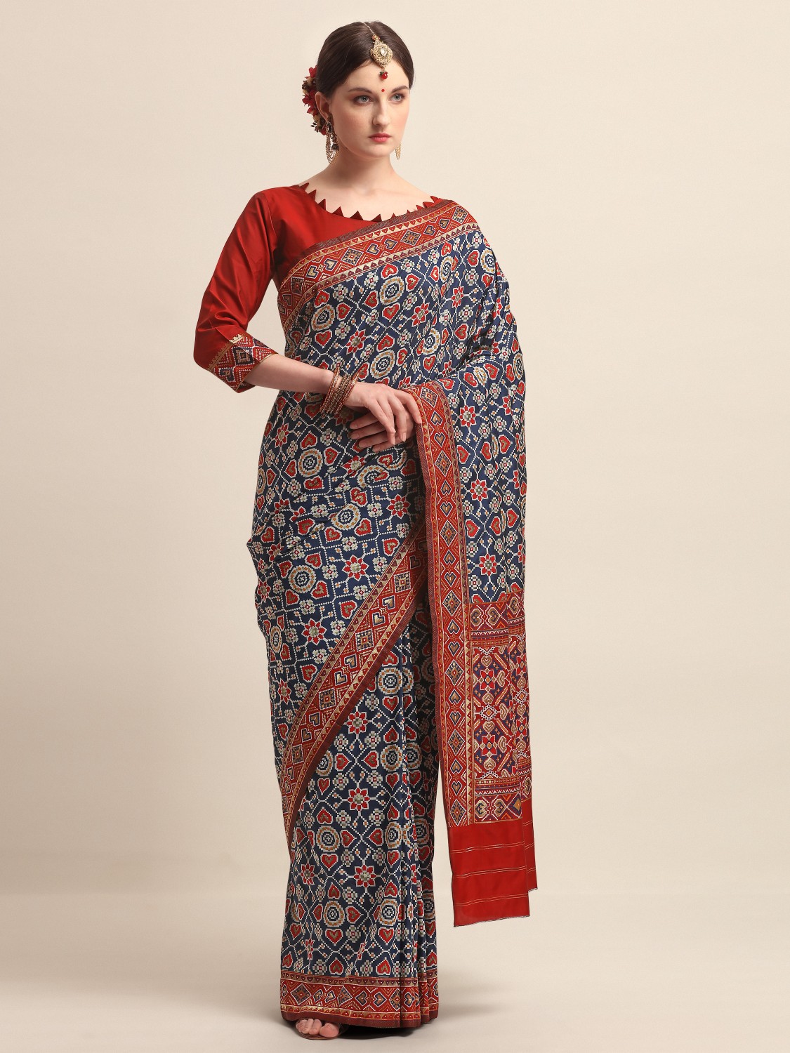 Kapaaha Heritage Patola Saree Maroon And Navy 